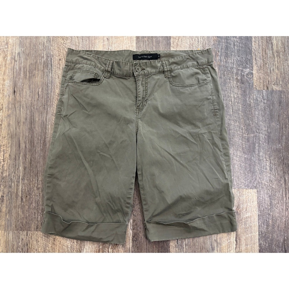 Calvin Klein Jeans Womens Olive Green Bermuda Shorts Size‎ 12 Cuffed Stretch